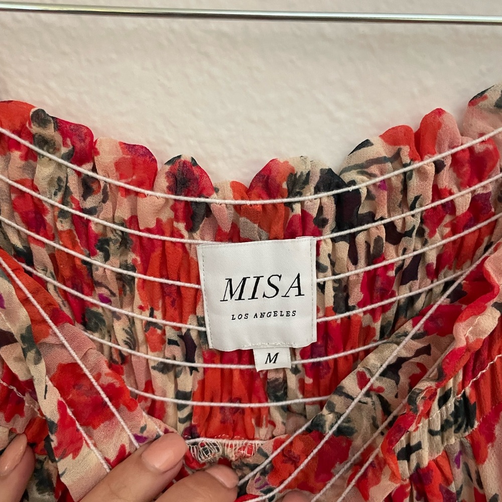 Misa Los Angeles Darla Off Shoulder Mini Dress Red Flora, FUN, FLIRTY, & SEXY!🤩 - Picture 3 of 6